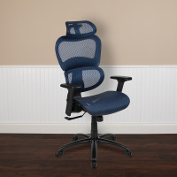 Flash Furniture H-LC-1388F-1K-BL-GG Ergonomic Mesh Office Chair with 2-to-1 Synchro-Tilt, Adjustable Headrest, Lumbar Support, and Adjustable Pivot Arms in Blue